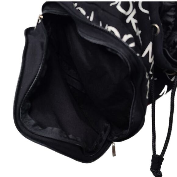 New York Logo Drawstring Shoulder Duffle Bag Black Full Zip Bottom Extender - Picture 4 of 4